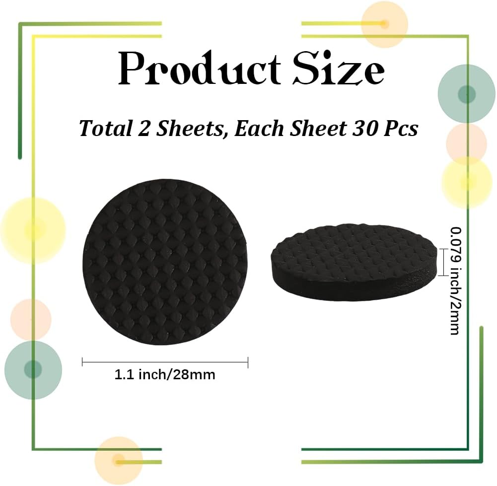 60 x Non-Slip Furniture Pads for Hardwood Furniture Self Adhesive Chair Legs Round Floor Protection Slip and Noise Reducing for Chairs Tables Sofas.