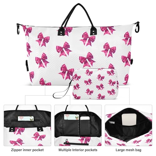 Rose Red Bows Travel Duffel Bag, Shoulder Weekender Overnight Bags - Large Gym Bag with Wet Pocket2