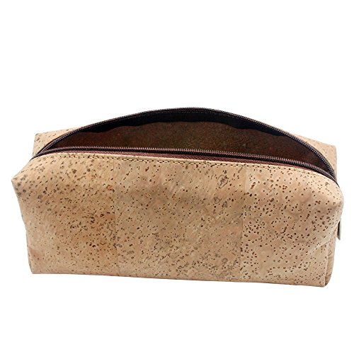 Boshiho Pen Pencil Case, Cork Cosmetic Makeup Pouch Bag Stationery Pouch Bag Zipper Pencil Pen Holder Purse Eco Friendly Vegan Gift (Tan)