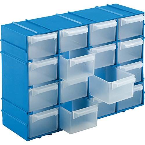 Kigima Sortierbox 22x15x8cm 16 Fächer Blau – Praktisches Kleinteilemagazin aus Plastik – Sortimentskasten für Wandmontage geeignet – ideal als Werkstatt Organizer, oder Ergänzung für Normteilwand