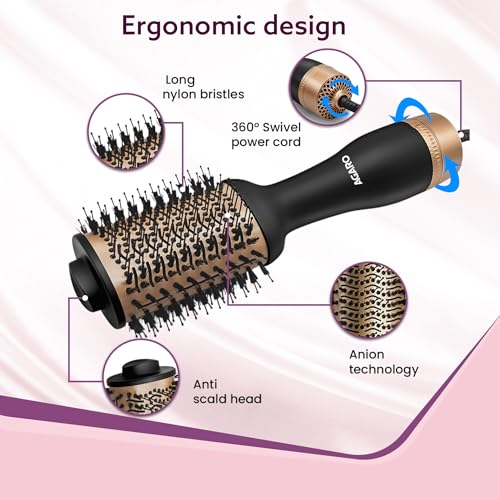 AGARO HV2179 1200 Watts Professional Volumizer Hair Dryer, 24K Gold Styling Surface, Activated Charcoal Bristles, Ceramic Tourmaline Coating Brush... - Image 7