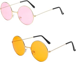 articulo 2 lentes de sol estilo hippie, retro, redondos, de moda para hombres y mujeres (naranja/rosa), gafas de sol de vacaciones de los años 70, estilo retro Oasis