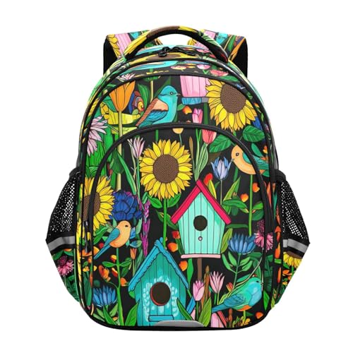 RPLIFE Mochila vibrante con escena de jardín para niños y niñas de 3 a 8 años, mochila para niños y niñas de escuela primaria, 15 pulgadas, Escena de jardín vibrante, Small
