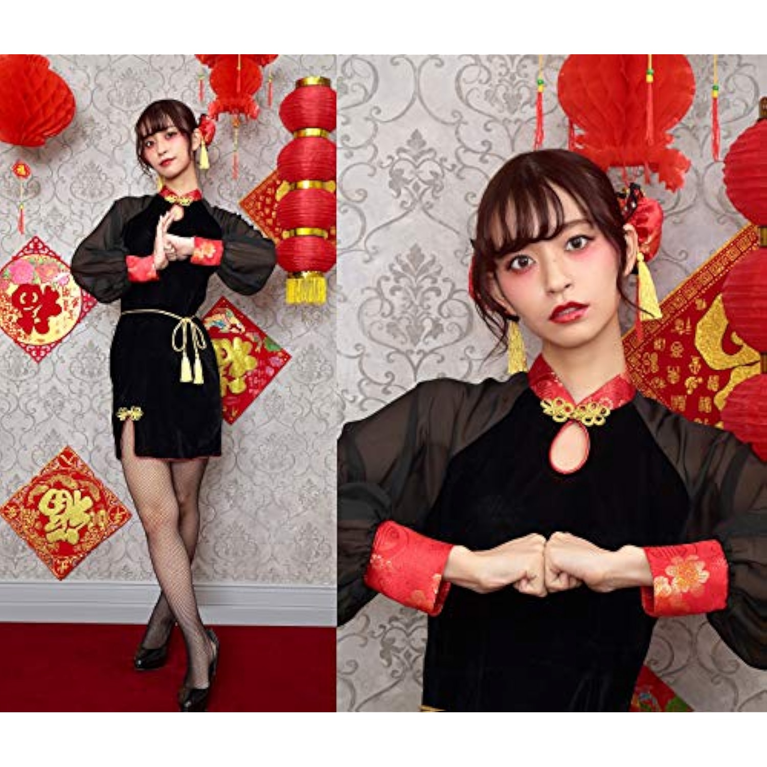 クリアストーン(Clearstone) コスプレ ハロウィン ベロアチャイナガール レディース ブラック 詳細画像5