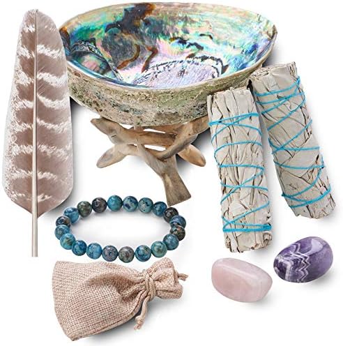2 White Sage Smudge Stick Smudging Kit | Rose Quartz, Amethyst, Abalone Shell & Stand, Blue Agate Bracelet, Instructions & Blessings | Smudge Kit White Sage Incense Sticks for Cleansing…