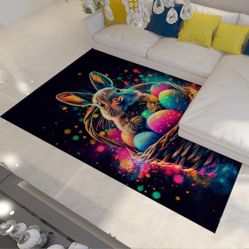Tapis lavable lapin de Pâques antidérapant 80x150 cm - 3