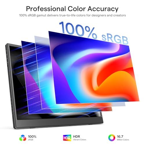 Image of Yxk Portable Monitor 14 Inch 1200P 60Hz IPS HDR Ultra-Slim Travel Monitor with Dual Speakers USB-C HDMI Second Screen for Laptop PC Mac Phone Xbox PS4 /5 Switch, VESA Kickstand, Zero Frame Gaming