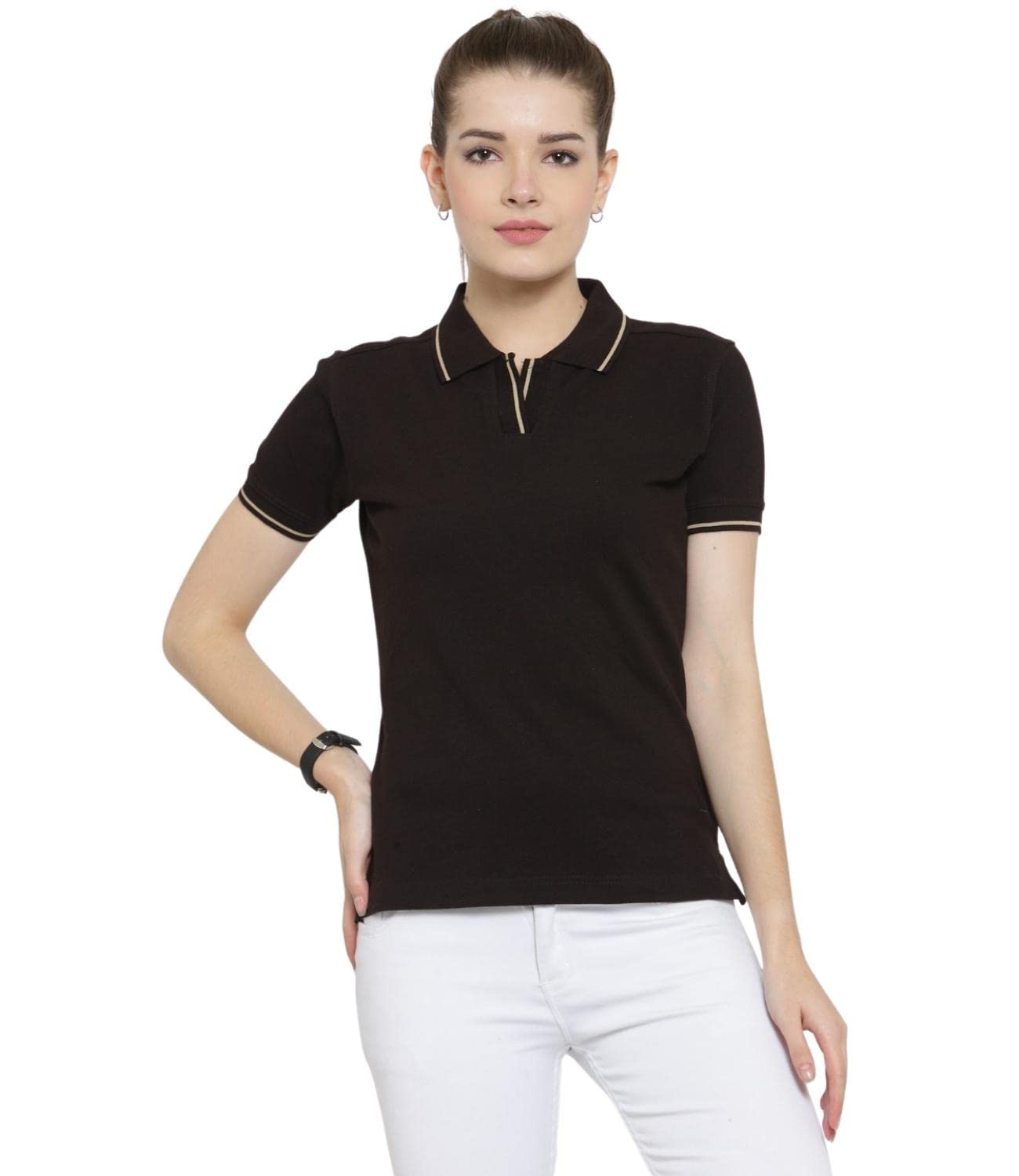 Women's 100% Pure Organic Cotton Polo T-Shirt (lsp21s,Coffee Brown)-image-34