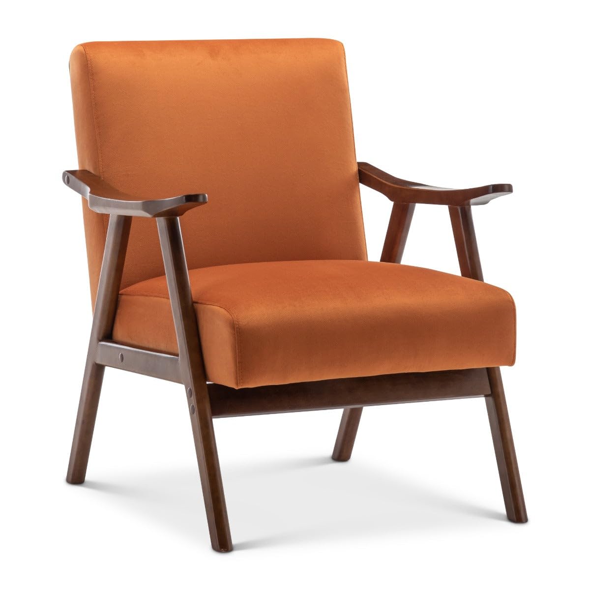 Stunning Chairs Orange Velvet Armchair – Mid-Century Modern Accent Chair for Living Room or Bedroom, Retro Wooden Armchair Upholstered in Soft Velvet, Ideal for Small Spaces