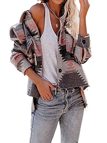 Zempertoopa Women 's Long Sleeve Vintage Jacket Button Down Plaid Print Loose Shacket Casual Streetwear Shirt Coat
