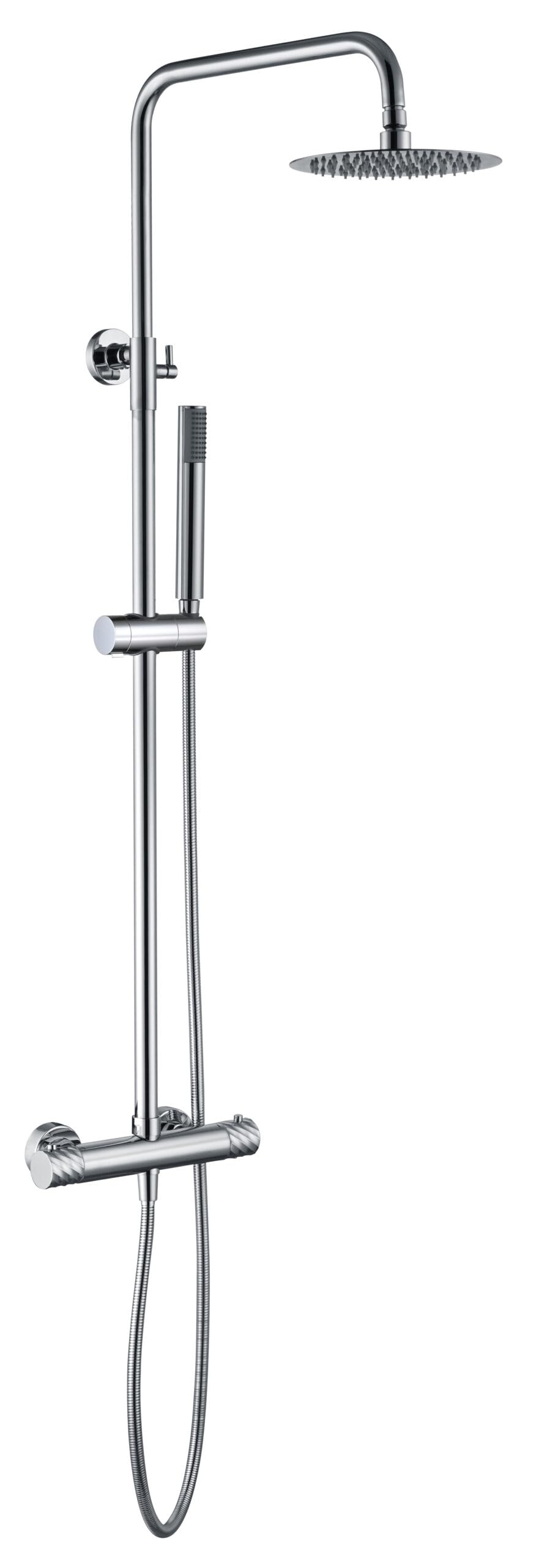 IMEX - Columna Ducha Termostatica con Grifo | Conjunto de Ducha con Alcachofa y Rociador Antical Efecto Lluvia | Griferia en Latón y Acero Inox S.304 con Barra Extensible | Serie Bless | Color Cromado