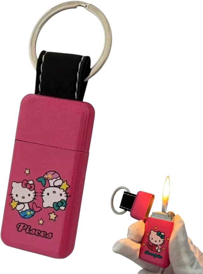 NIVEK Keychain Lighter Horoscope Kitty Cat Y2k 12 Consetellations Astrology Zodiac Birth Signs Kawaii Accessories, Portable Refillable (Pisces)