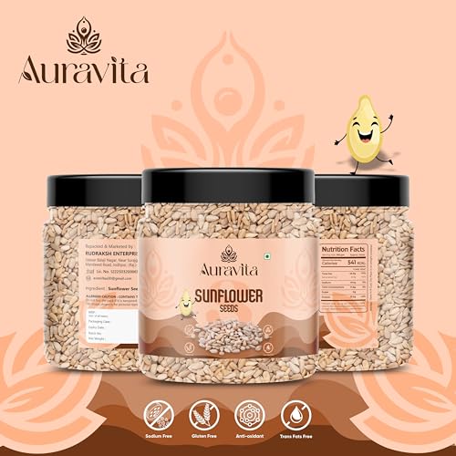 Image of Auravita Premium Sunflower Seeds 100GM | Rich in Protein, Fiber & Healthy Fats | Raw Seeds for Eating | High in Protein, Fiber & Magnesium Jar Pack
