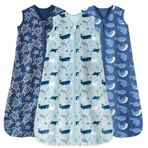Image of Baby Sleep Sack 0-6 Months 0.5 Tog Wearable Blanket Baby, 3 Pack 100% Cotton Lightweight Sleeping Sack with 2-Way Zipper for Newborn Infant Shark