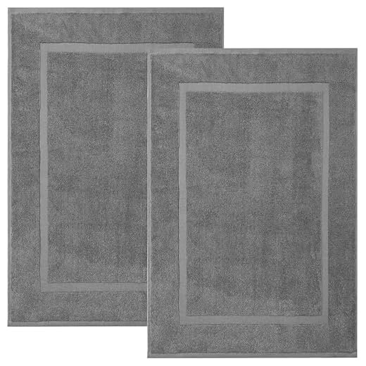 ECO TOWELS Cotton Banded Bath Mats 2 Pack, [Not a Bathroom Rug], 22"x34" (Grey)
