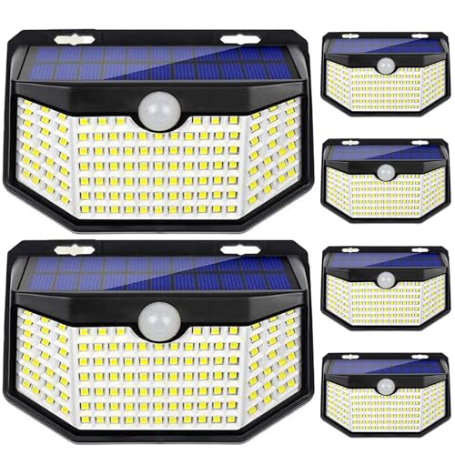 HMCITY Solar Lights Outdoor, 120 LEDs Motion Sensor Lights, 270° Wide Solar Wall Lights, Ip65 Waterproof Spot Lights with 3 Lighting Modes (Back Button 6Packs, Daylight White, 6000K)