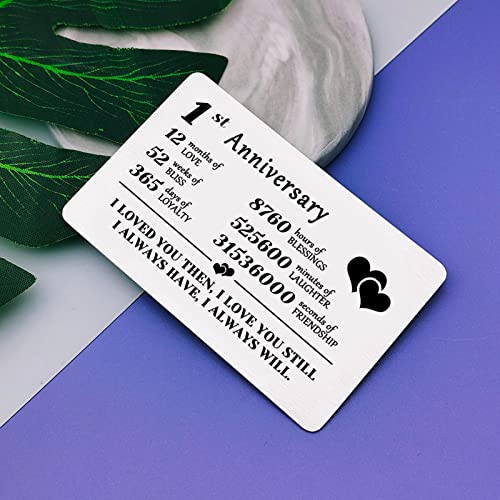 Vadaka Couples Gifts for Him Her 1st Anniversary Wallet Card Gifts for Girlfriends Boyfriend 1 Year Anniversary Wallet Card Gifts Happy First Year Anniversary Wallet Card for Couple Husband Wife3