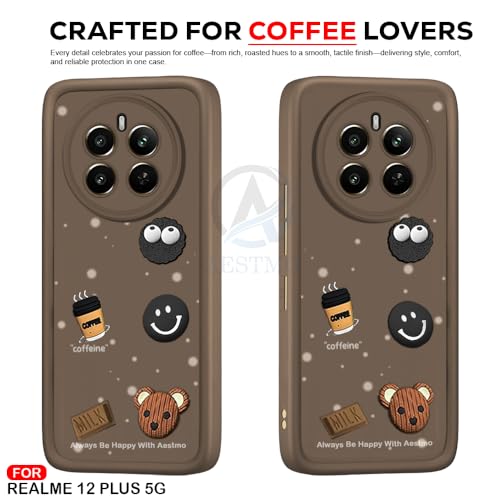 Image of AESTMO Back Case Cover for Realme 12 Plus / P1 / Narzo 70 /70 Pro 5G | Cute Fun Cartoon 3D Ball | Coffee Silicone Case | Full Body Protection | Camera Protection Back Cover (Brown)