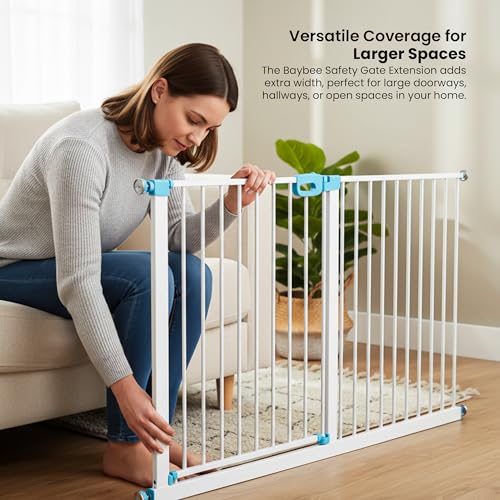 Image of Baybee Safety Gate Extension 80 cm | Baby Gate Extender for Kids & Pets | Adds Extra Width for Large Doorways, Hallways & Open Spaces (White)