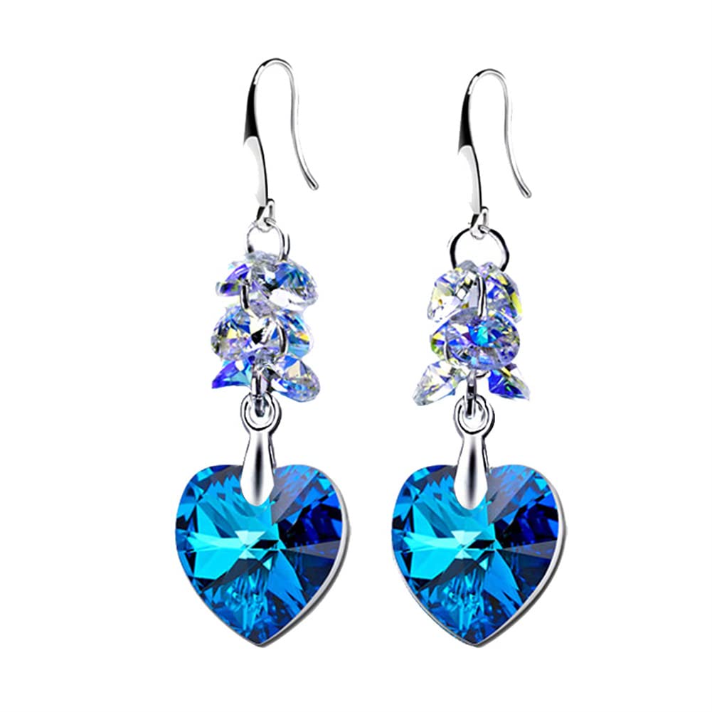 Pendientes de cristal austriaco azul con diseño de corazón y base plateada de moda 7