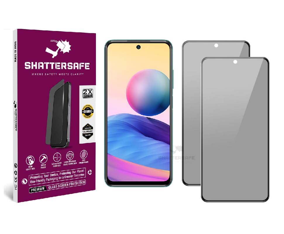 Image of Anti-Spy Privacy Tempered Glass Compatible For Redmi Note 10T / Note 10 Prime [Pack of 2]. Anti-Scratch, Edge-to-Edge Protection With Easy Installation Kit & Case Friendly Fit.