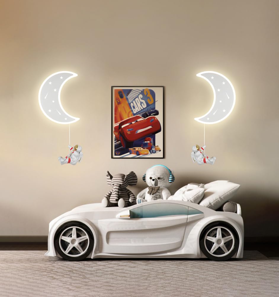 KZT Applique Murale Intérieure LED Dimmable avec Interrupteur 14W Lampe de Chevet Chambre Blanc Chaud 3000K Moderne Lune Lampe Murale pour Chambre D'enfant Salon Couloir Luminaire Mural