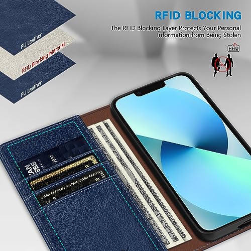 Image of ZZXX for iPhone 13 Wallet Case Strong Magnetic 6.1 inch,Blue
