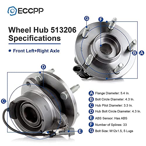Eccpp 2Pcs 513206 New Front Wheel Bearing And Hub Assembly Fits For Chevy Cobalt Hhr Pontiac Pursuit G5 Saturn Ion 04 05 06 07 08 09 10 11 W/Abs Driver And Passenger Side #TOP2