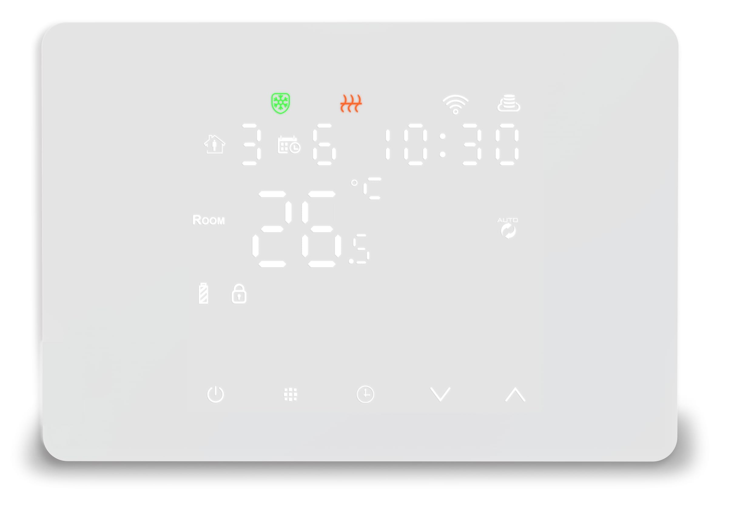 Domos - Termostato Inalámbrico WiFi Inteligente para Caldera y calefacción | Pantalla LED táctil, WiFi, programable, Control Remoto por App y Voz. Color Blanco