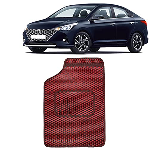 Image of Kingsway Dotted Design Car Floor Foot Mats Universal Fit for Hyundai Verna, Model Year : 2020 Onwards, Water and Dustproof, Color Red, Set of 5 Pieces