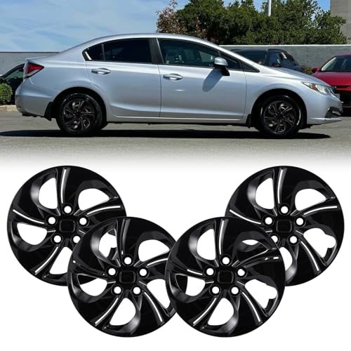 OPKOURE 15'' Hubcaps Wheel Covers for 2013-2015 Honda Civic Sedan & 2013 Honda Civic Coupe, ABS+PC Plastic Bolt-on Hubcap Replacement Set of 4, 15 inch Glossy Black OEM44733-TR3-A00