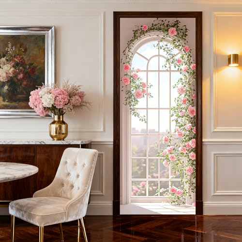 Image of Nuxovilar Rose Arch Door Stickers Peel Stick PVC 30.3x78.7 in | Door Stickers Wall Decals Peel Stick Cover Vinyl Art Poster Bedroom Living Room Indoor Home (Rose Arch)