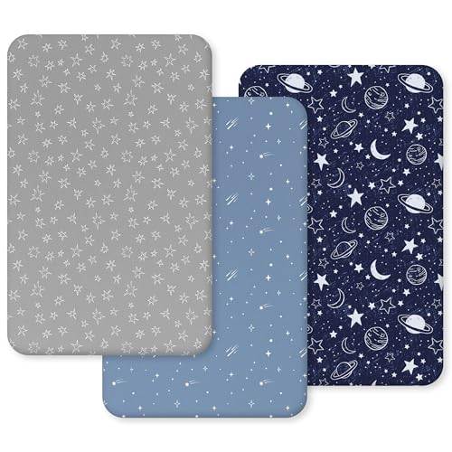 Unnivoll Sábana bajera ajustable de 55 x 90 cm para cuna, paquete de 3 sábanas para cuna auxiliar, microfibra suave y transpirable, sábana bajera ajustable azul oscuro