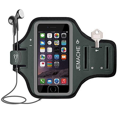 iPhone 17 16 15 Pro Max Armband, JEMACHE Gym Running Workouts Arm Band for iPhone iPhone Air, 17 16 15 14 13 12 Pro Max/Plus (Grey)