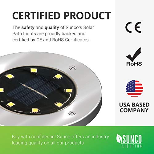 Sunco Lighting 12 Pack Solar Path Lights, Dusk-to-Dawn, 7000K Diamond White, Cross Spike Stake for Easy in Ground Install, Solar Powered LED Landscape Lighting - RoHS/CE