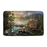 AYDSMYD Cabin Bath Mat Rustic Moose Bear Country Lodge Lake Forest Wild Animals Fish Hunting Style Farmhouse Bathroom Shower Mat Kitchen Rug Microfiber Memory Foam 18x30 Inches