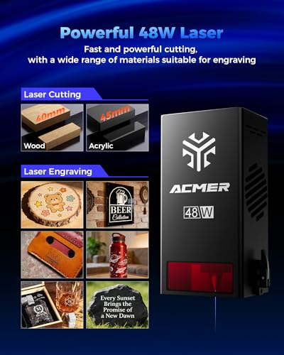 Image of ACMER P1 S Pro Laser Engraver and Cutter, 48000mW High Power Diode Machine | with 25L Air Assist, 380x350mm Work Area, Laser Cutter for Thick Wood, Acrylic, Metal, DIY Crafts and Small Business