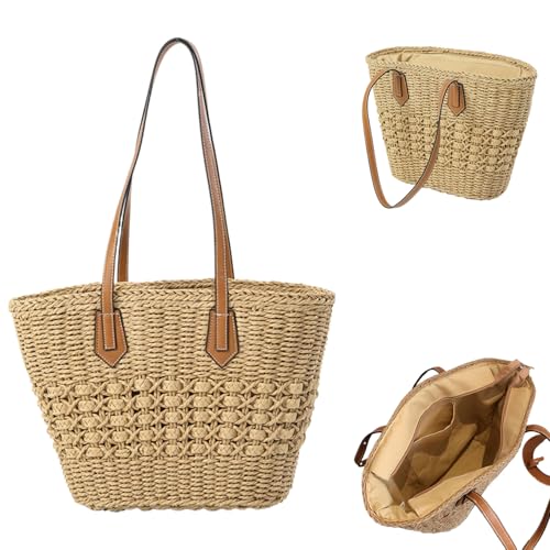 Sac cabas en paille avec fermeture éclair pour la plage et le voyage