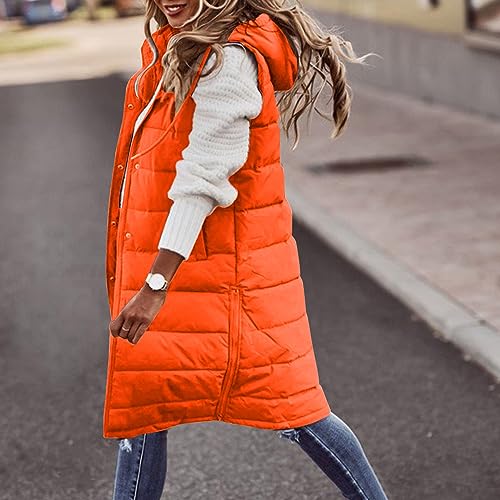 hlysgo Plus Size Womens Quilted Puffer Vest Sleeveless Hooded Winter Warm Jacket Side Zipper Hem Long Padded Outerwear2