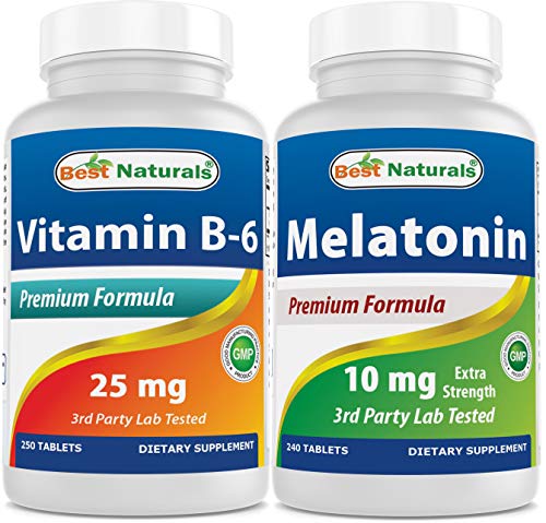 Best Naturals B6 25 mg 250 Tablets & Melatonin 10mg 240 Tablets