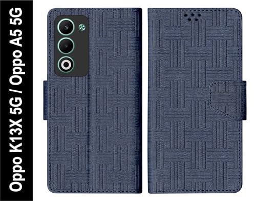 Image of SBMS Flip Cover for Oppo K13x 5G / Oppo A5 5G 6.67 inch Back Cover Case with Magnatic Closure | Inbuilt Stand | Card & Money Pocket (Mat Blue)
