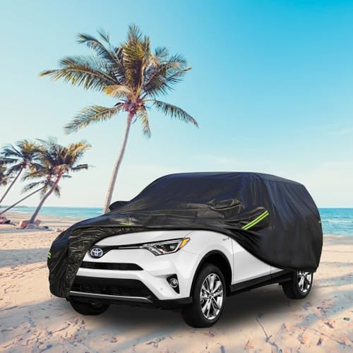 Image of KouKou Waterproof SUV Car Cover Suitable for Toyota Rav4 from 2005 to 2025, 7 Layers Windproof All Weather Waterproof Outdoor Cover Sun Rain UV Dust Snow Protection. Black