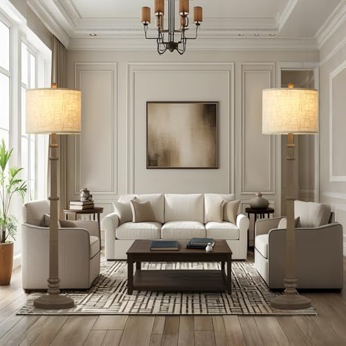 Image of EJIAXIN Floor Lamps for Living Room - 60 inch Farmhouse Floor Lamp with Adjustable Color Temperatures - Vintage Standing Lamp Reading Light with Linen Shade Retro Tall Lamp for Bedroom Office, Grey