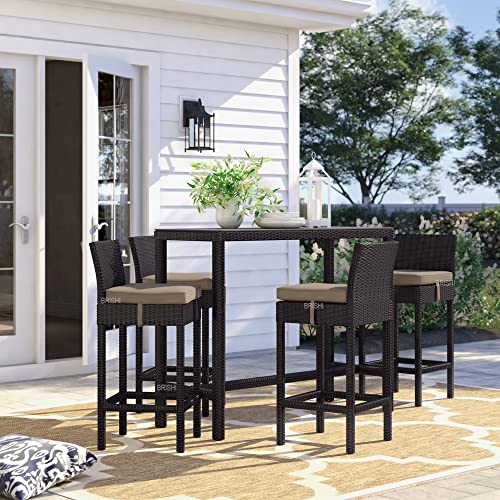 Image of BRISHI Outdoor Bar Set Garden Patio Bar Set 1+4 4 Chairs and Table Set Balcony Bar Table with Stool Set (Black)