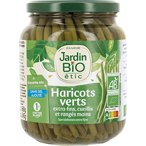 Jardin Bio Etic - Haricots Verts Bio Rangés à la Main Sans Sel Ajout - Bocal 345g pour Alimentation Saine et Naturelle. - Lot De 3 - Vendu Par Lot