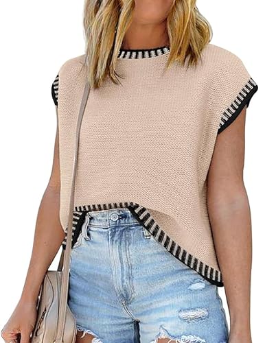 Image of Libsorge Women's Oversized Cute Sweater Vest Spring 2026 Lightweight Top Cap Sleeve Crewneck Sweaters Vests