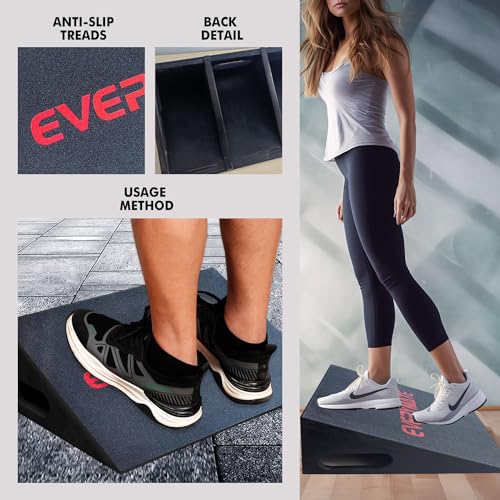 Image of EVERYMATE Slant Board Calf Stretcher, Non-Slip Heel Elevated Squat Wedge Block for Weightlifting and Calf Stretching, Knees Over Toes Equipment 1000LB