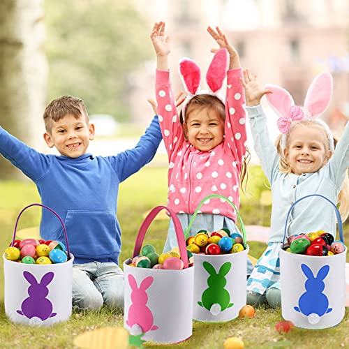 Image of Honeydak 6 PCS Easter Basket for Kids, Cute Bunny Canvas Tote Bucket