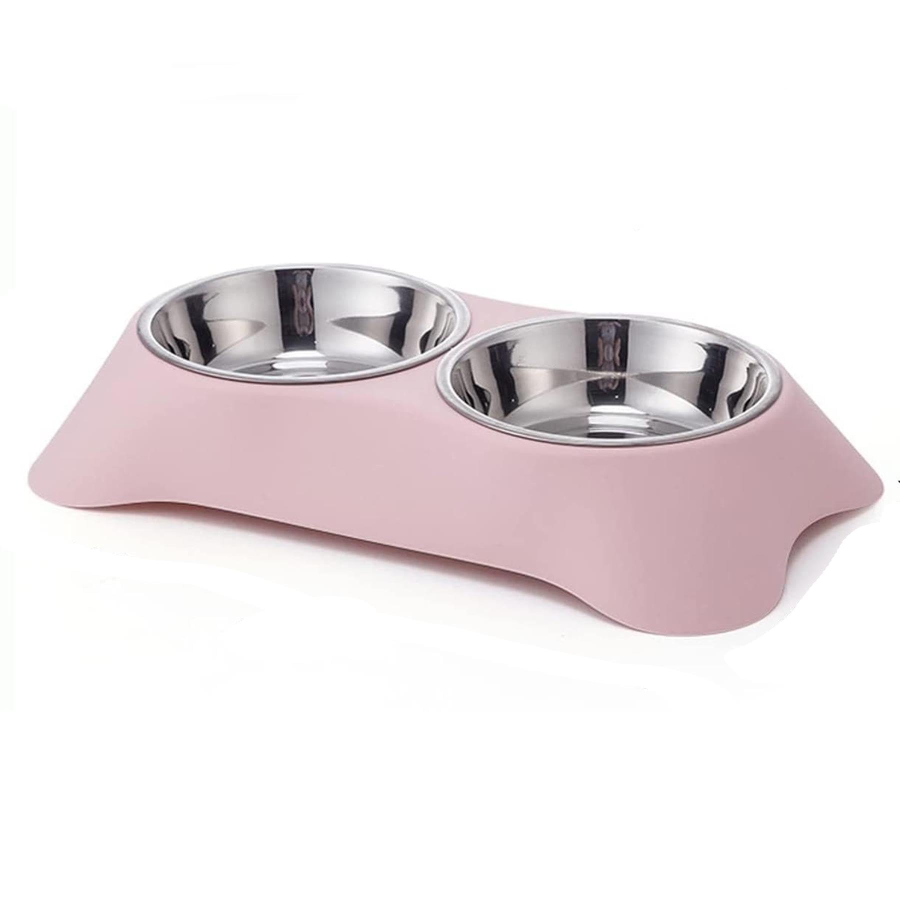 Sipets ® Double Dog Bowl,Non Slip Non-spill Stainless Steel Double Bowl Detachable Removable Pet Feeder Bowls For Dogs, Puppy and Cats (Small, Pink)