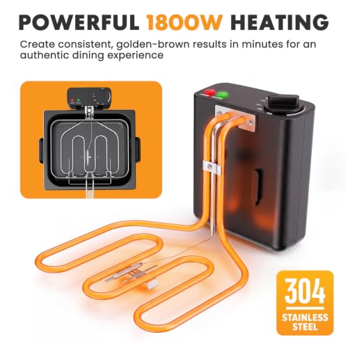 Image of NEWBULIG Deep Fryer with Basket, 5 Liter Electric Deep Fryer with 1800W Power, Adjustable Temperature, Lid with Viewing Window for Fried Chicken, Shrimp, French Fries, Silver